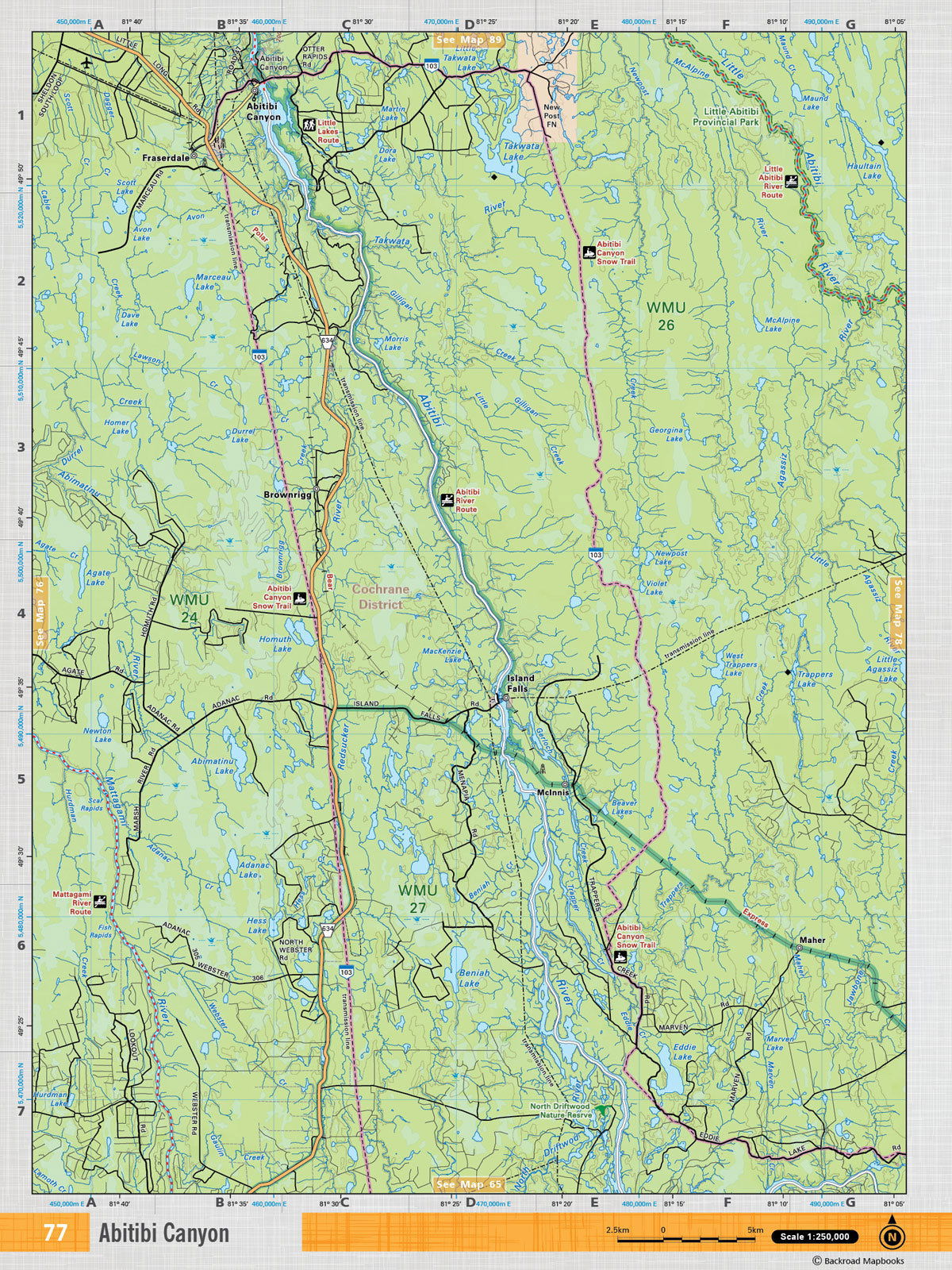 NEON77 TOPO Map - Abitibi Canyon - Backroad Maps