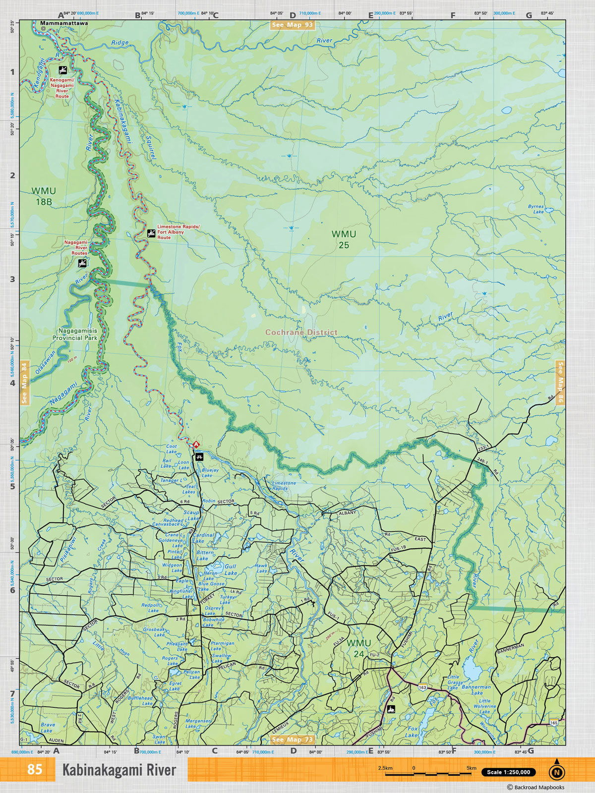 NEON85 Wall Map - Kabinakagami River - Backroad Maps