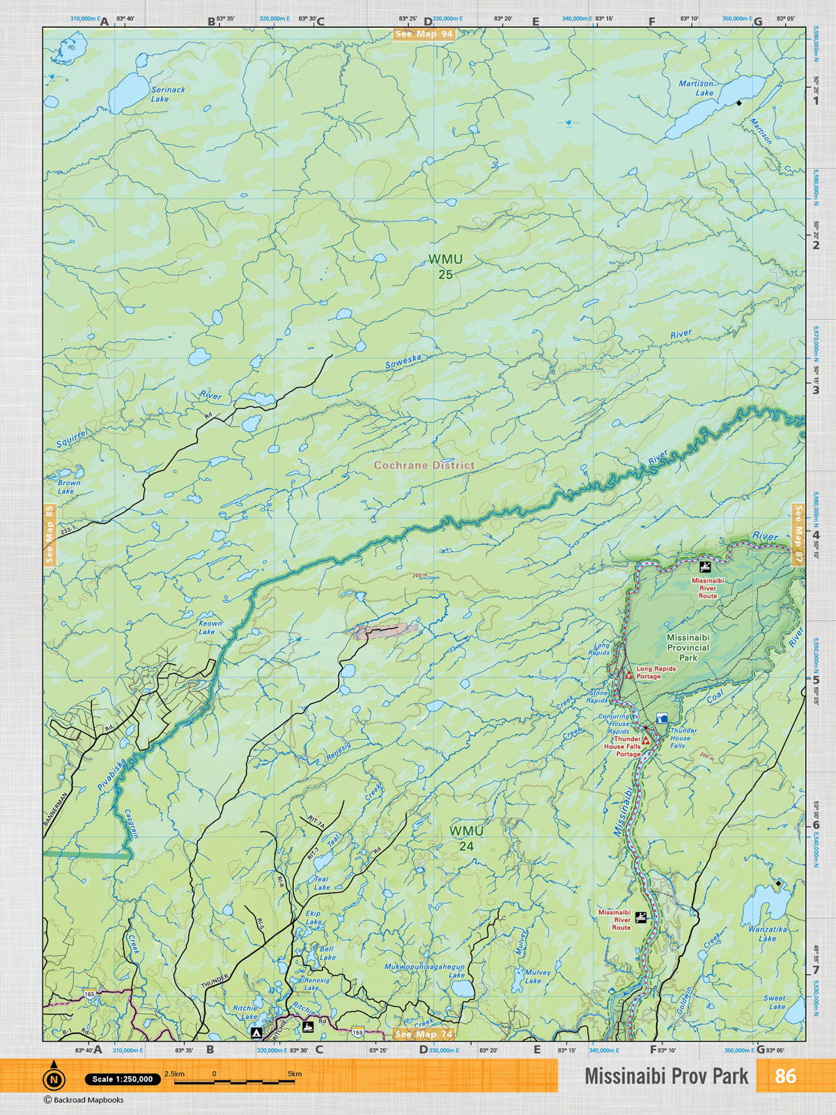NEON86 Wall Map - Missinaibi Provincial Park - Backroad Maps