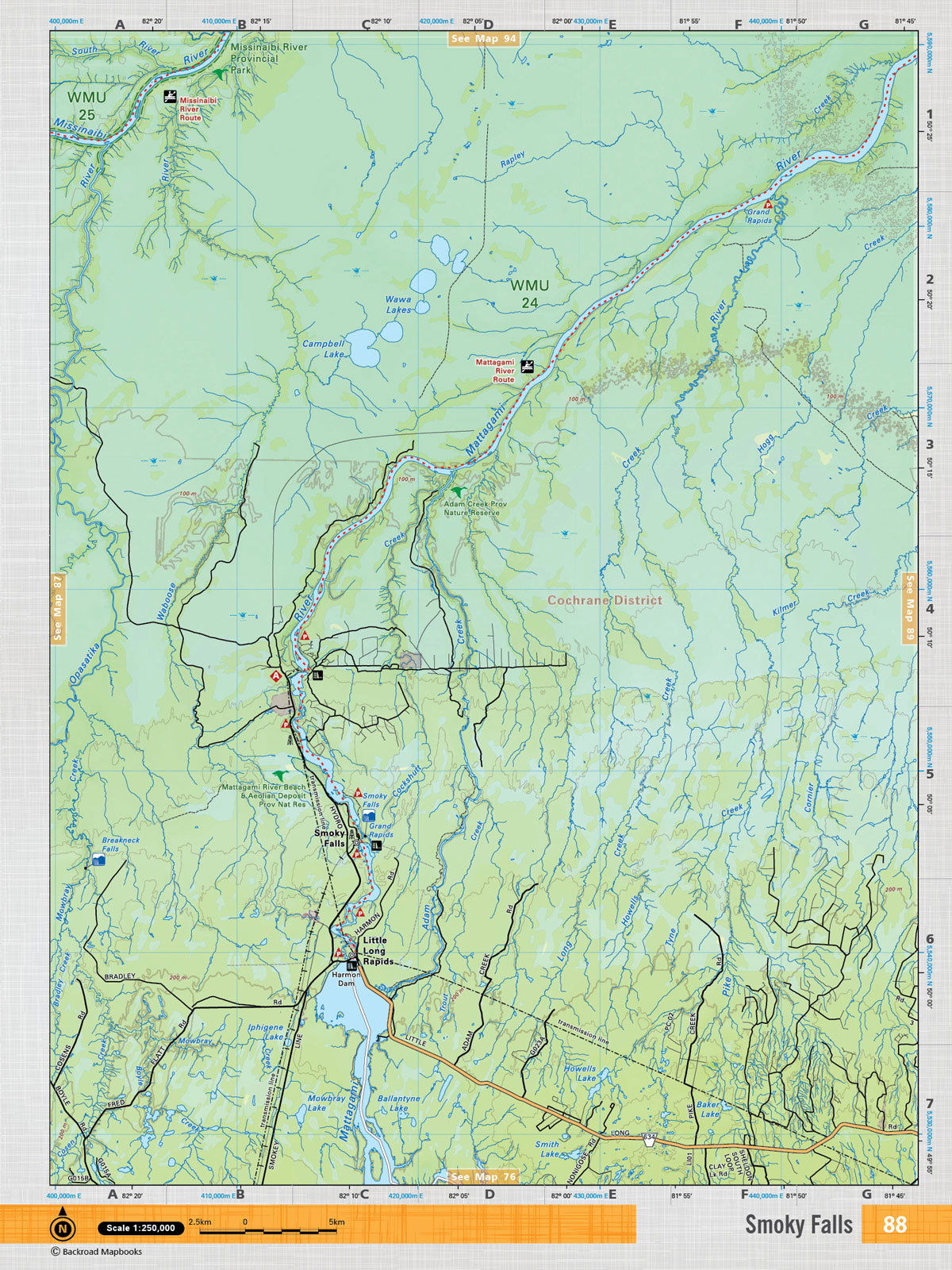 NEON88 TOPO Map - Smoky Falls - Backroad Maps