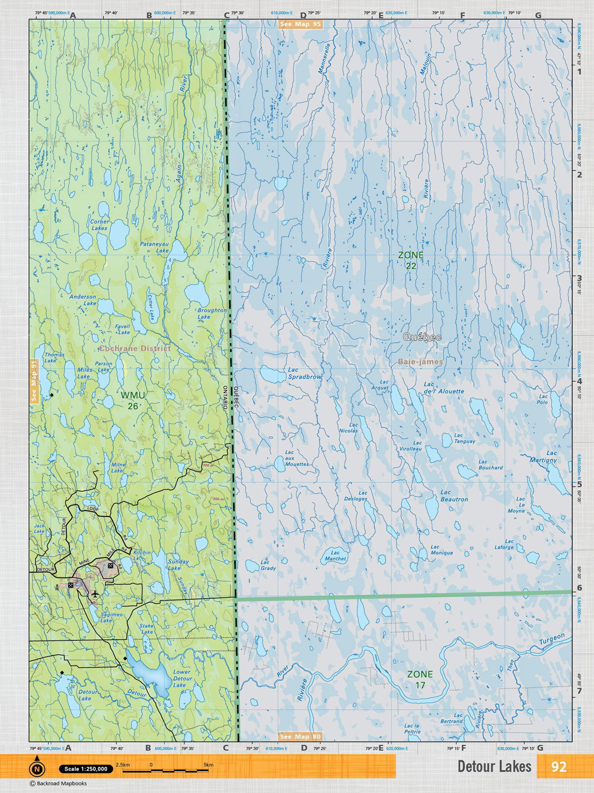 NEON92 Wall Map - Detour Lakes - Backroad Maps
