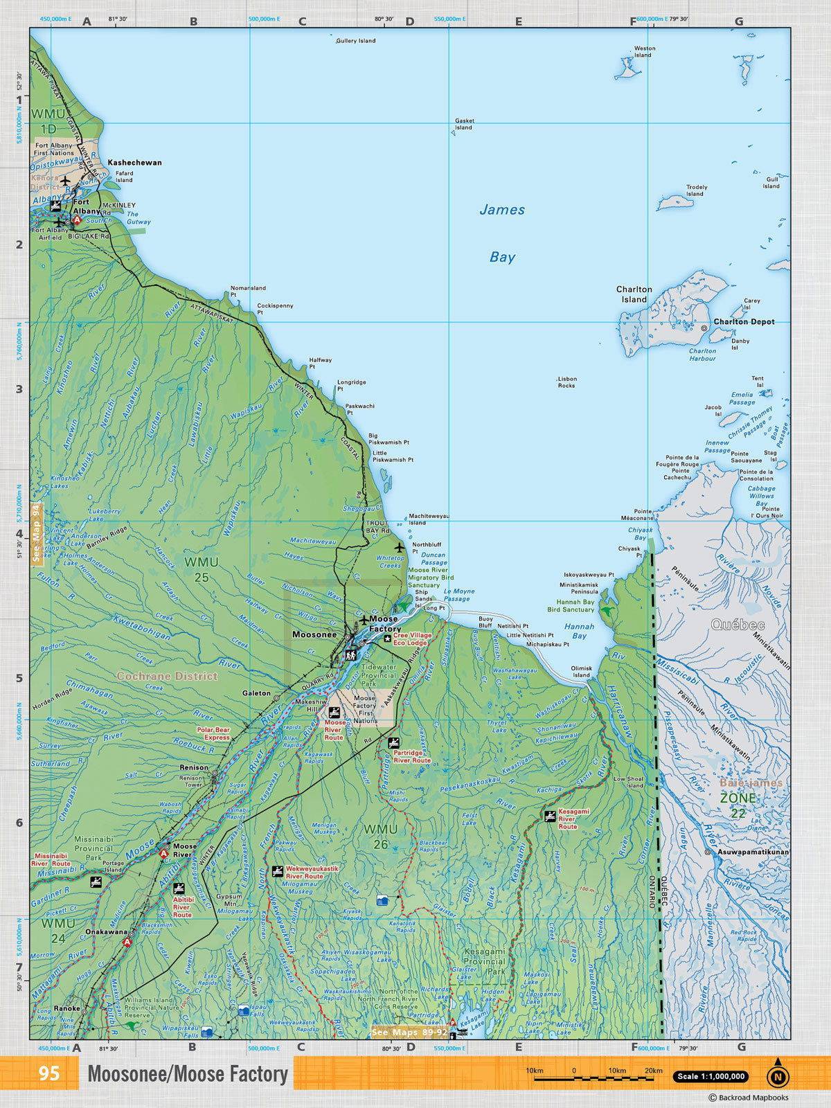 NEON95 Wall Map - Moosonee/Moose Factory - Backroad Maps