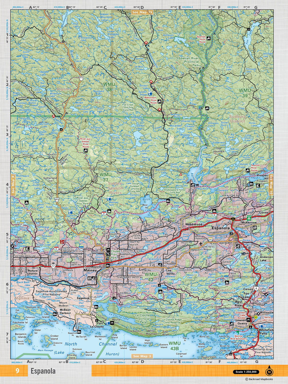 NEON9 Wall Map - Espanola - Backroad Maps