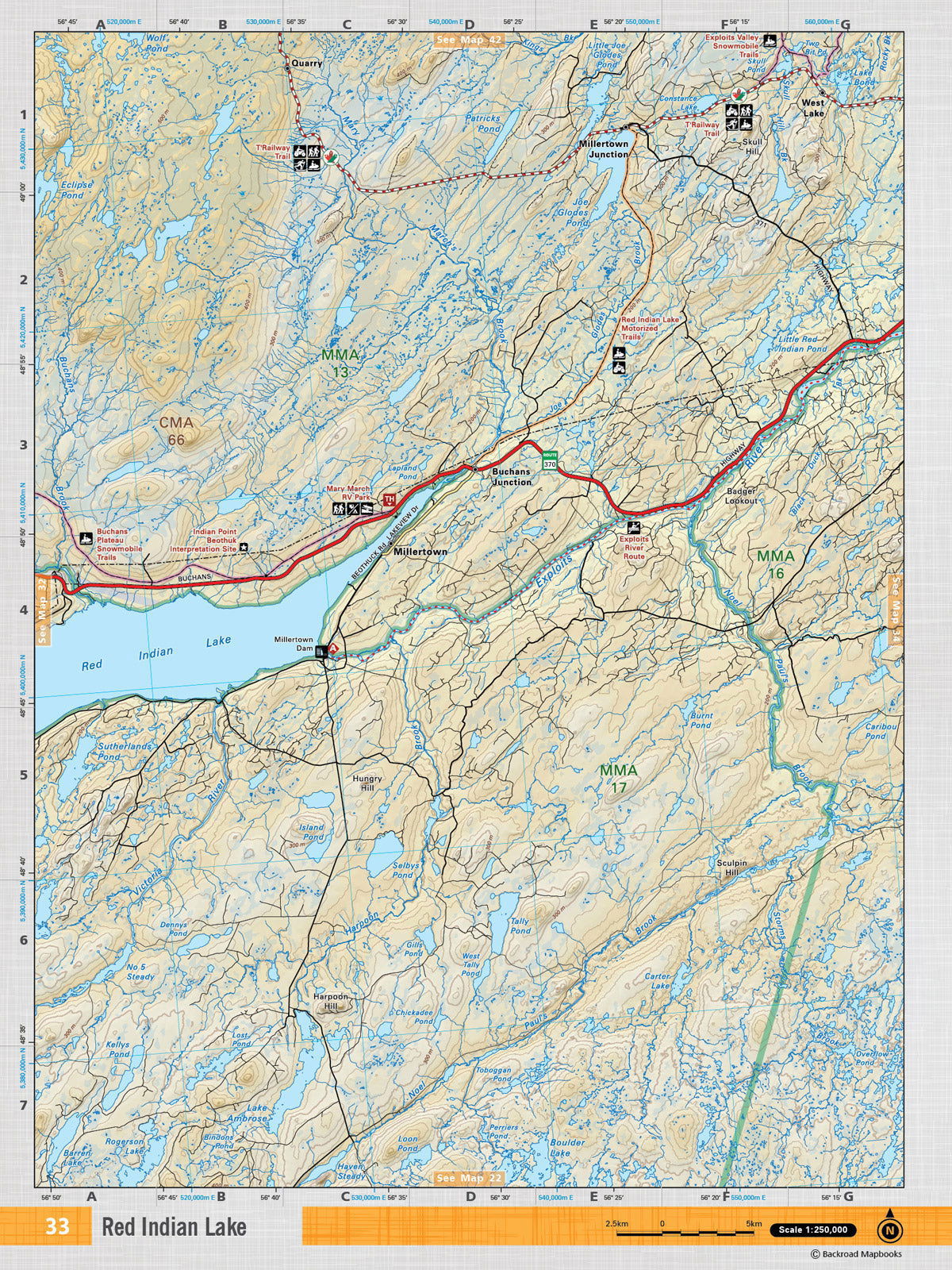 NFLD33 Wall Map - Red Indian Lake - Backroad Maps