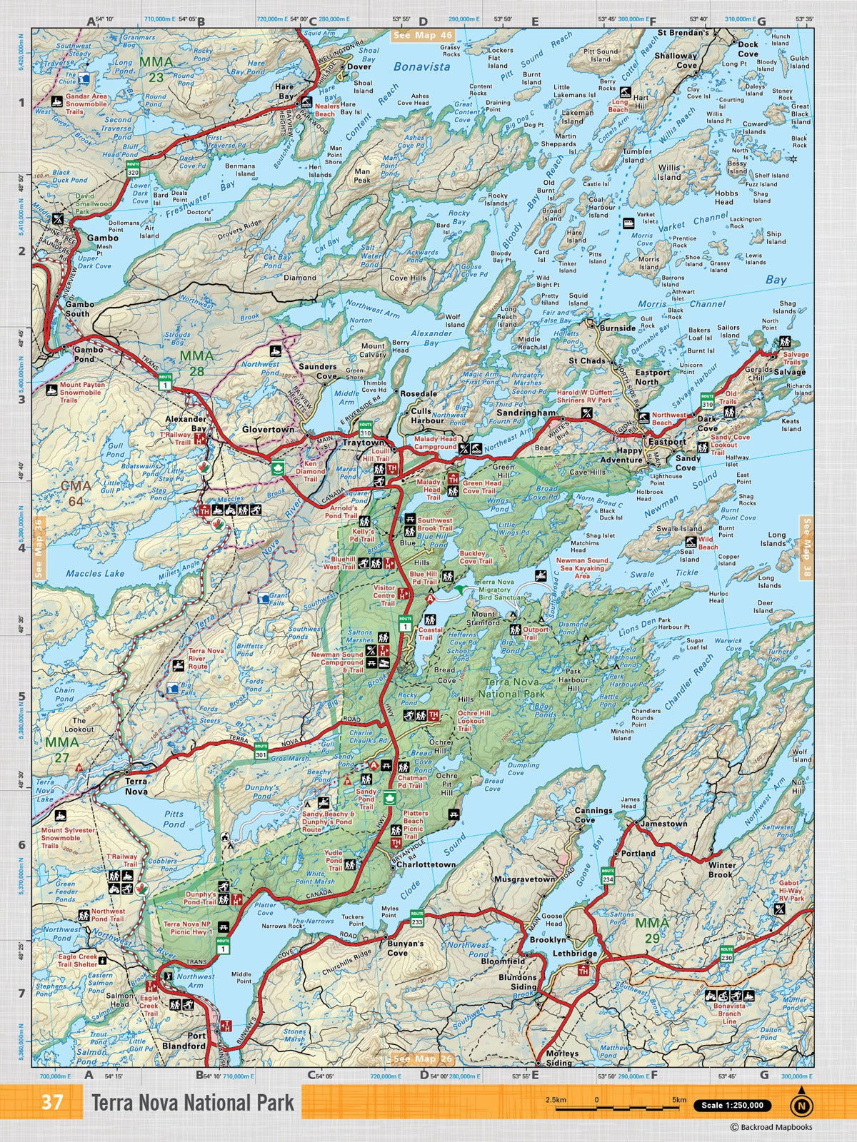 NFLD37 TOPO Map - Terra Nova National Park - Backroad Maps