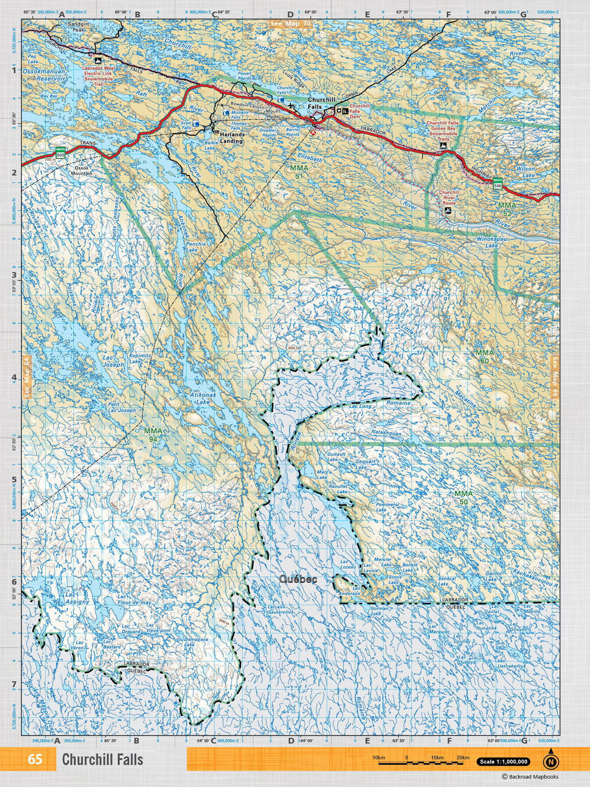 NFLD65 Wall Map - Churchill Falls - Backroad Maps
