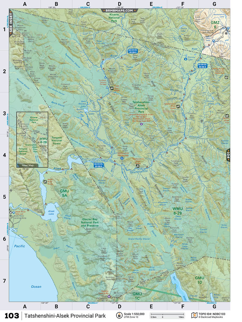 NOBC103 TOPO Map - Tatshenshini-Alsek Provincial Park - Backroad Maps