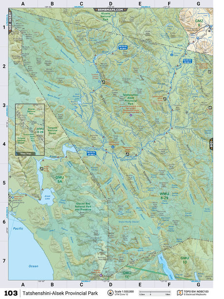 NOBC103 TOPO Map - Tatshenshini-Alsek Provincial Park - Backroad Maps