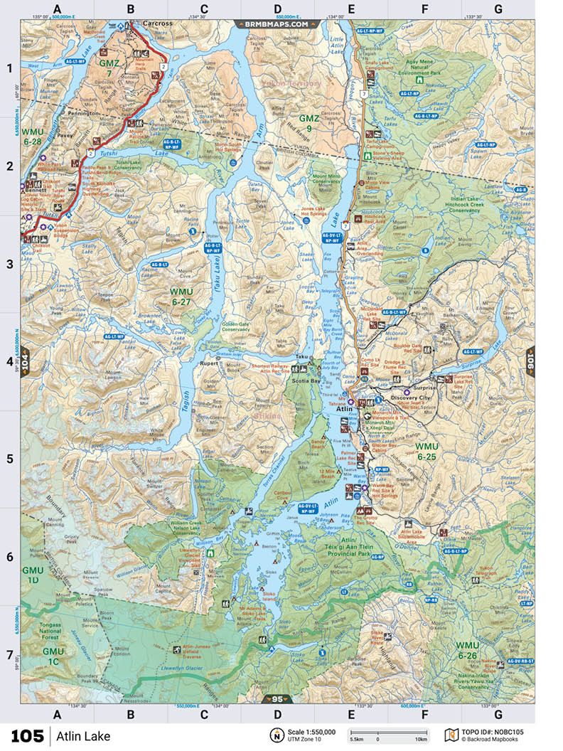 NOBC105 TOPO Map - Atlin - Backroad Maps