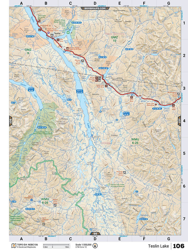 NOBC106 Wall Map - Teslin Lake - Backroad Maps