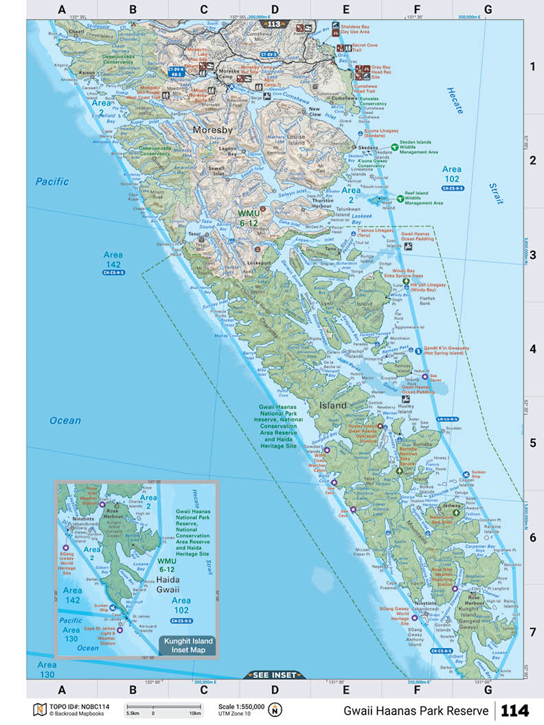 NOBC114 TOPO Map - Gwaii Haanas Park Reserve - Backroad Maps