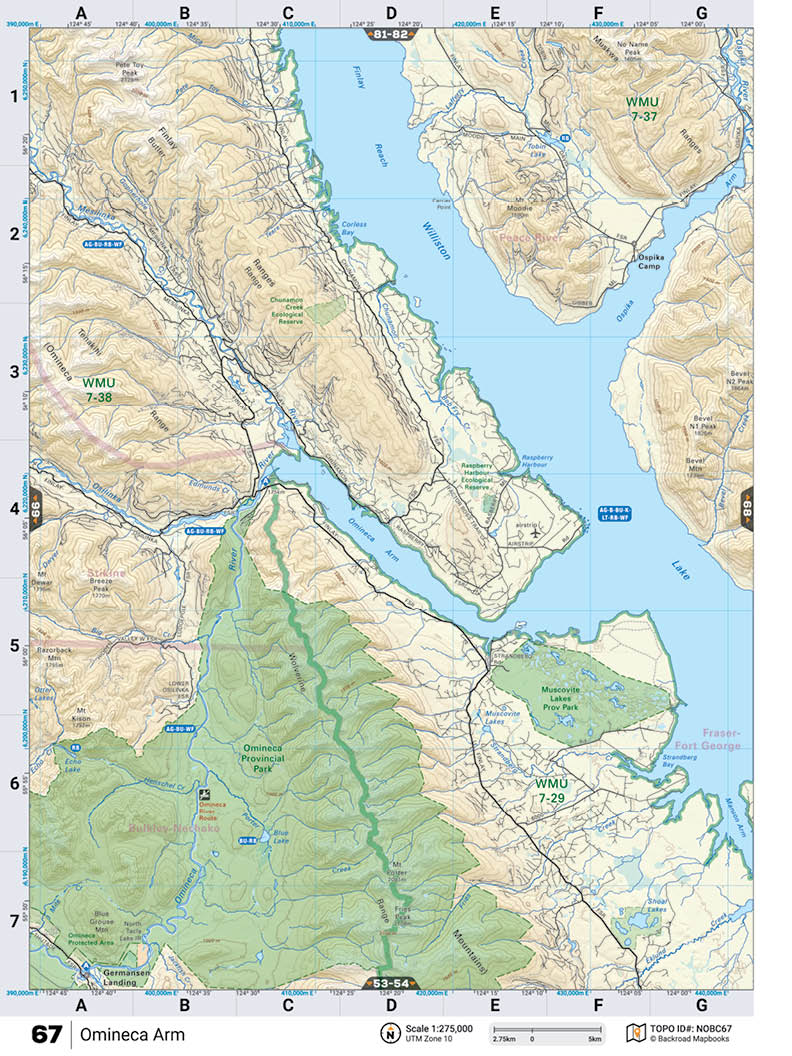 NOBC67 TOPO Map - Omineca Arm - Backroad Maps