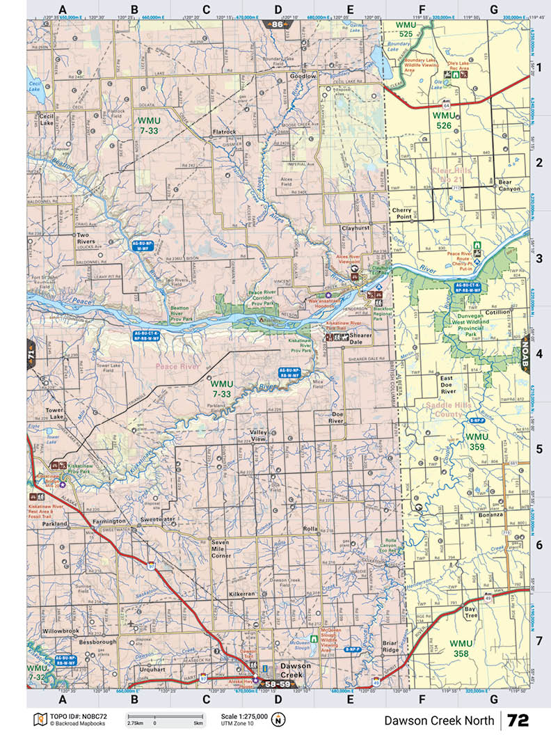 NOBC72 Wall Map - Dawson Creek North - Backroad Maps