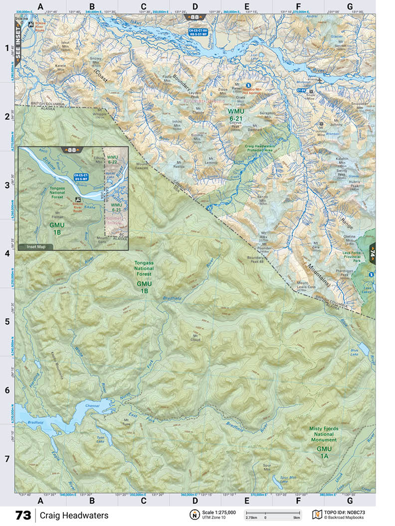 NOBC73 TOPO Map - Craig Headwaters - Backroad Maps
