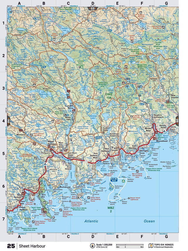 NSNS25 TOPO Map - Sheet Harbour - Backroad Maps
