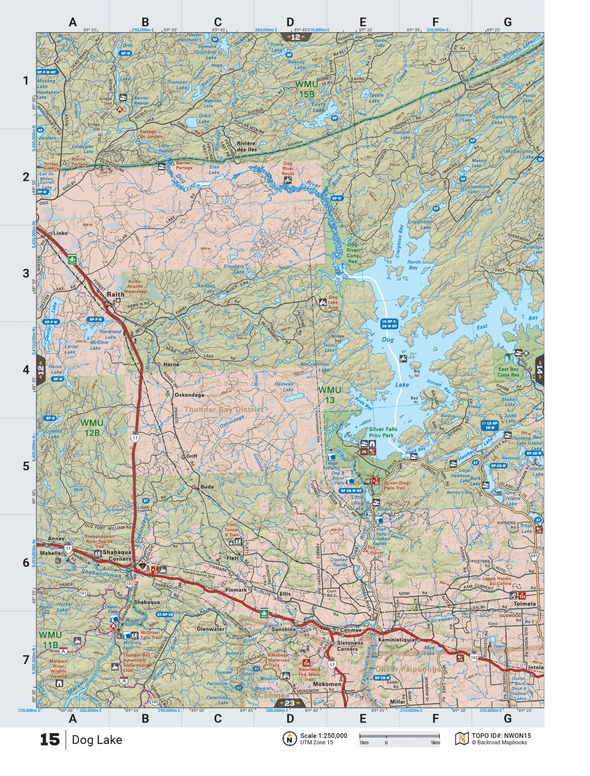 NWON15 Wall Map - Dog Lake - Backroad Maps