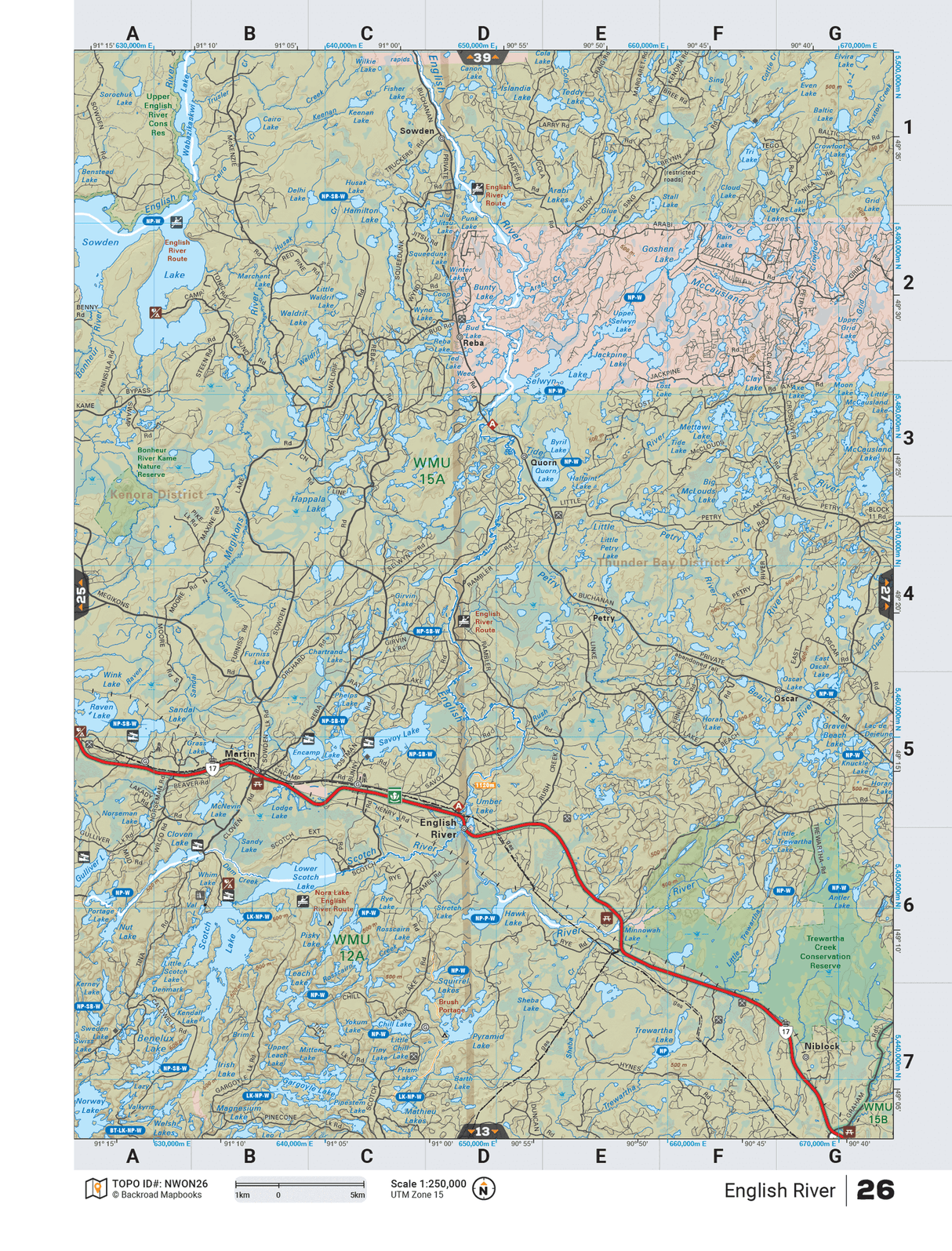 NWON26 Wall Map - English River - Backroad Maps