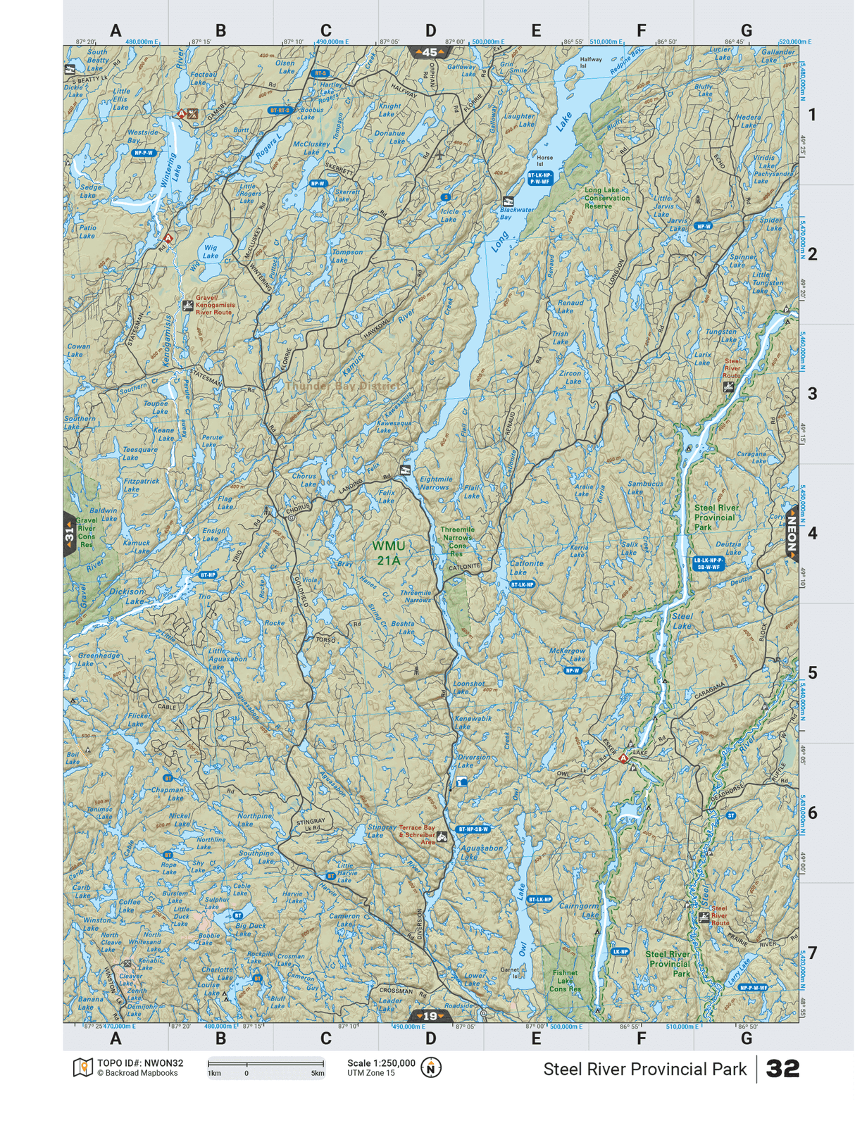 NWON32 Wall Map - Steel River Provincial Park - Backroad Maps