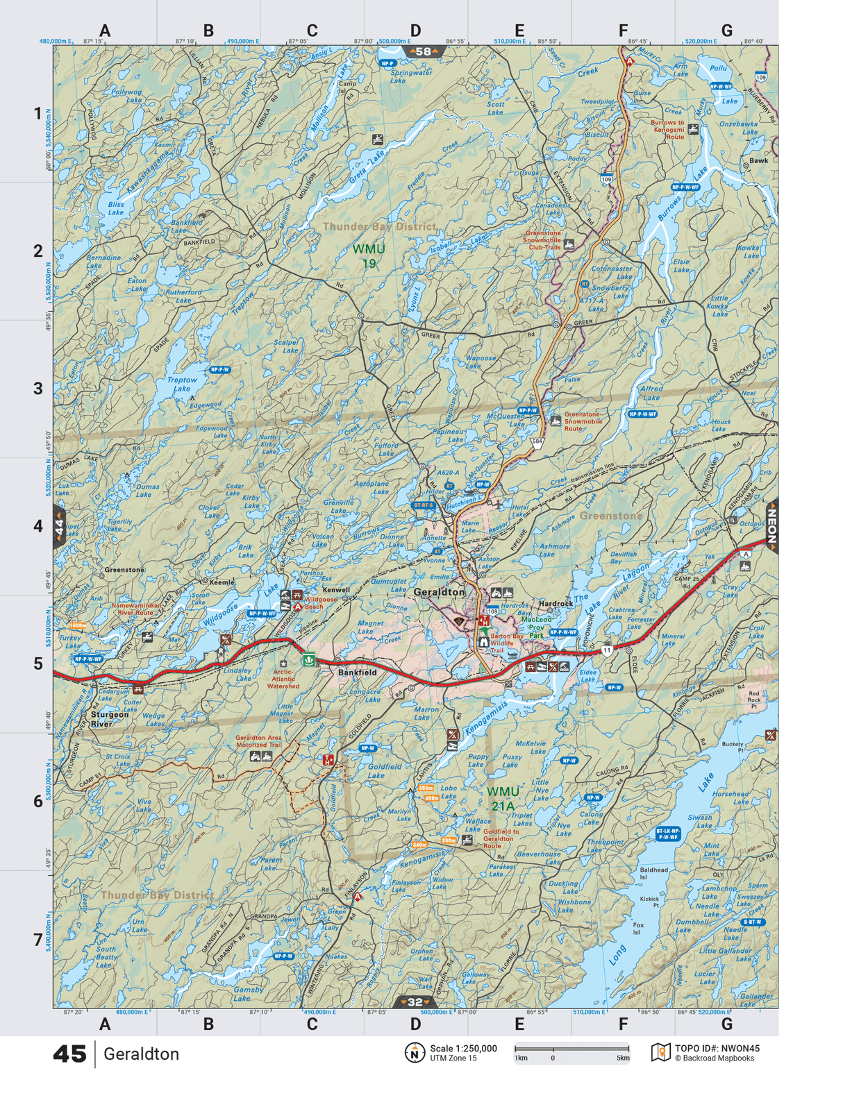 NWON45 TOPO Map - Geraldton - Backroad Maps