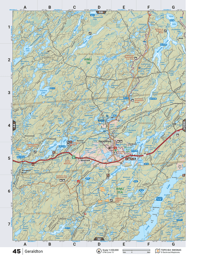 NWON45 TOPO Map - Geraldton - Backroad Maps