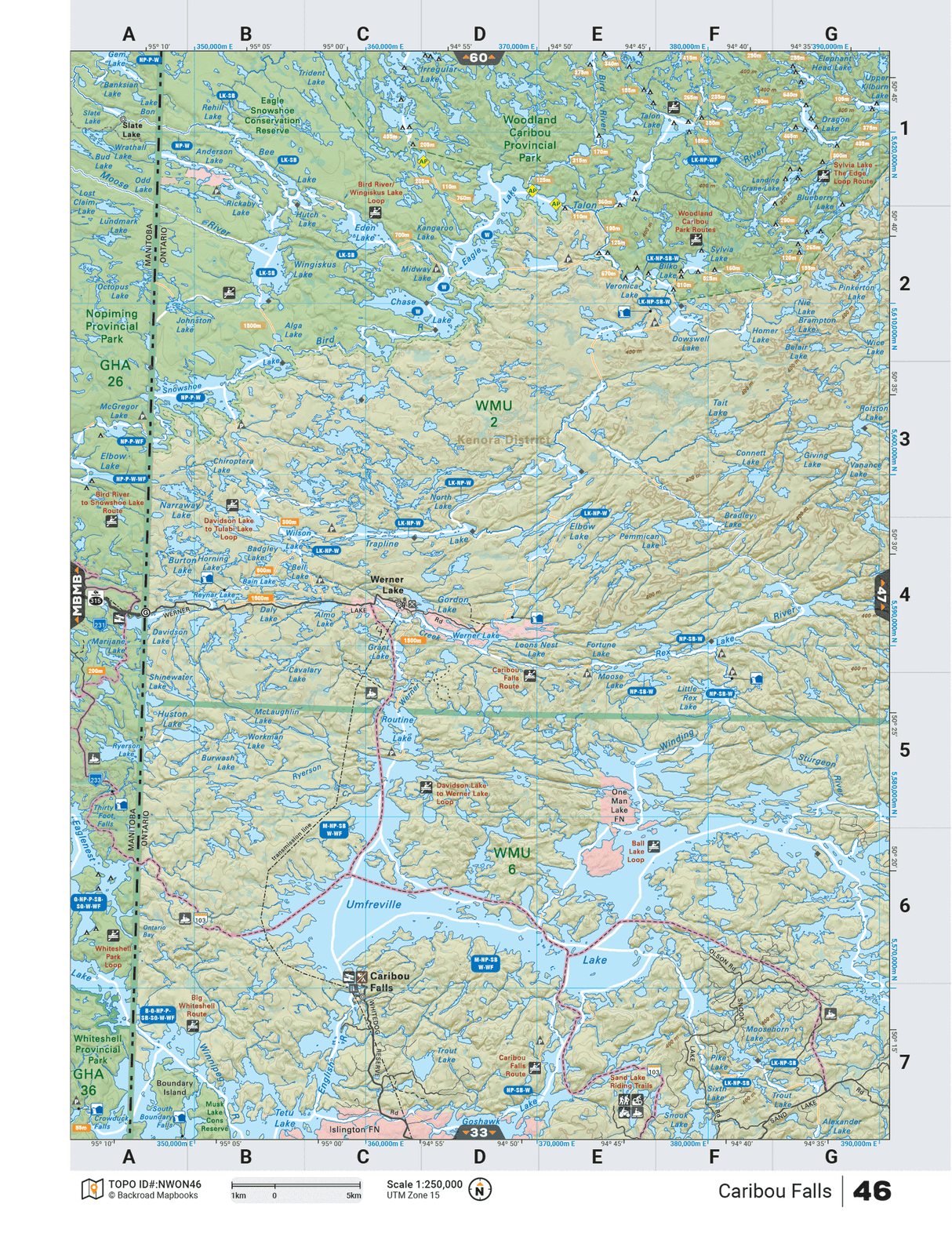 NWON46 Wall Map - Caribou Falls - Backroad Maps