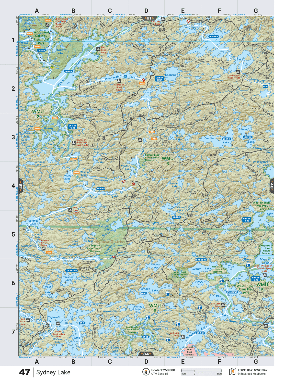 NWON47 TOPO Map - Sydney Lake - Backroad Maps