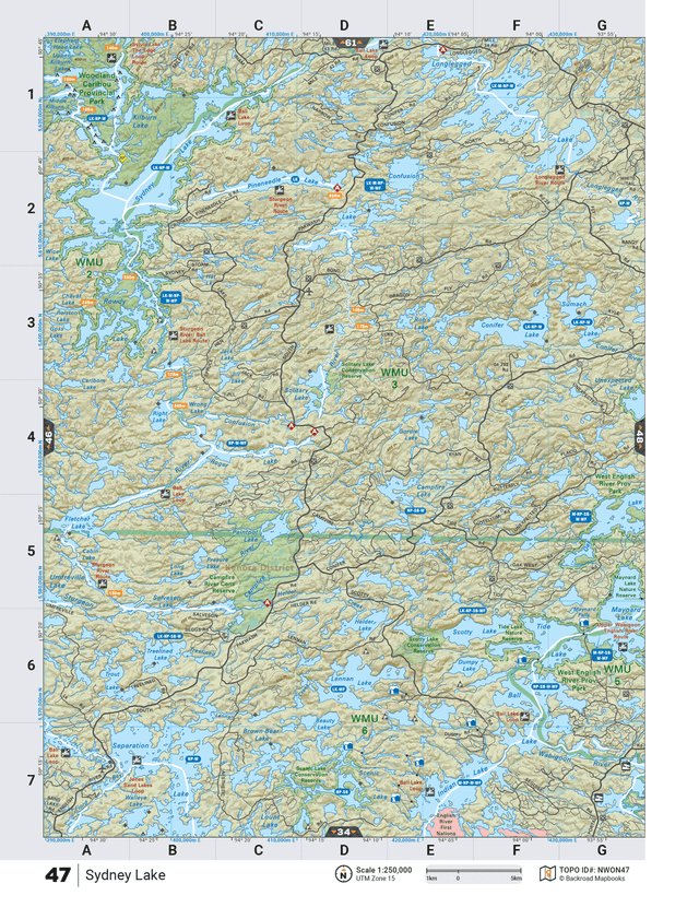 NWON47 TOPO Map - Sydney Lake - Backroad Maps