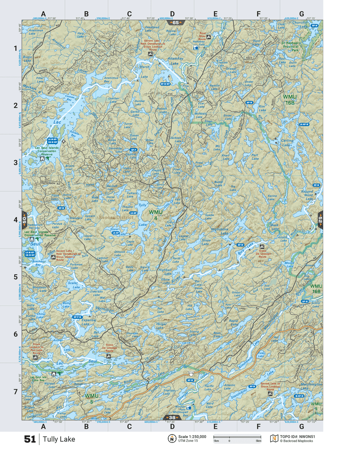 NWON51 Wall Map - Tully Lake - Backroad Maps