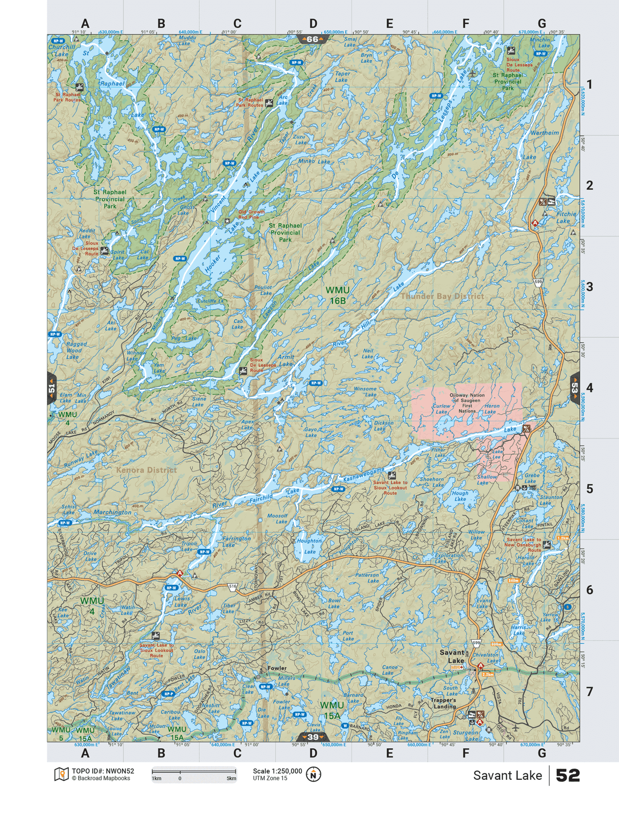 NWON52 TOPO Map - Savant Lake - Backroad Maps