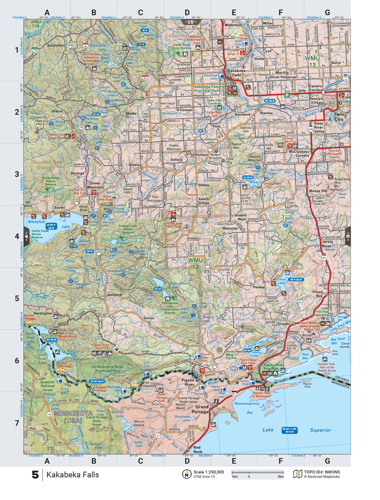 NWON5 Wall Map - Kakabeka Falls - Backroad Maps