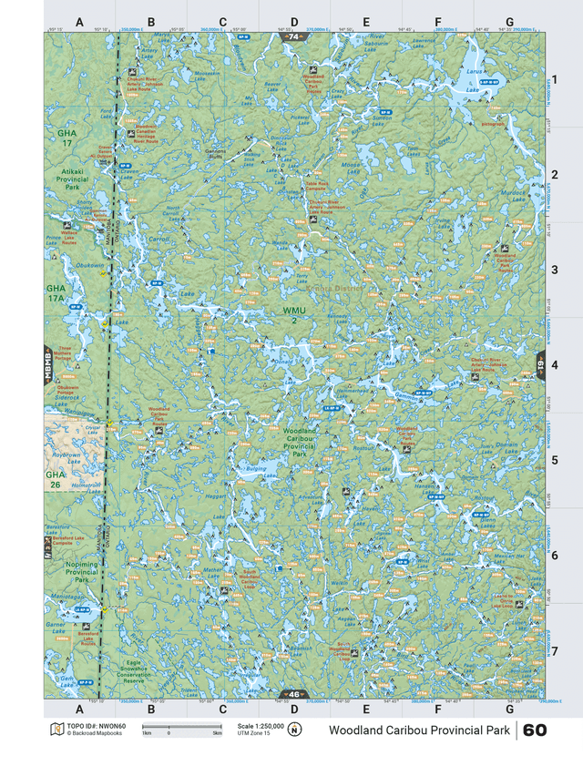 NWON60 TOPO Map - Woodland Caribou Provincial Park - Backroad Maps