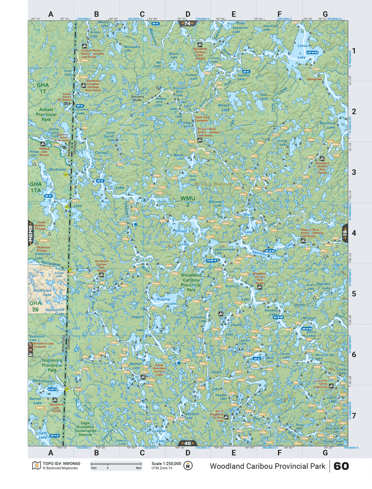 NWON60 Wall Map - Woodland Caribou Provincial Park - Backroad Maps