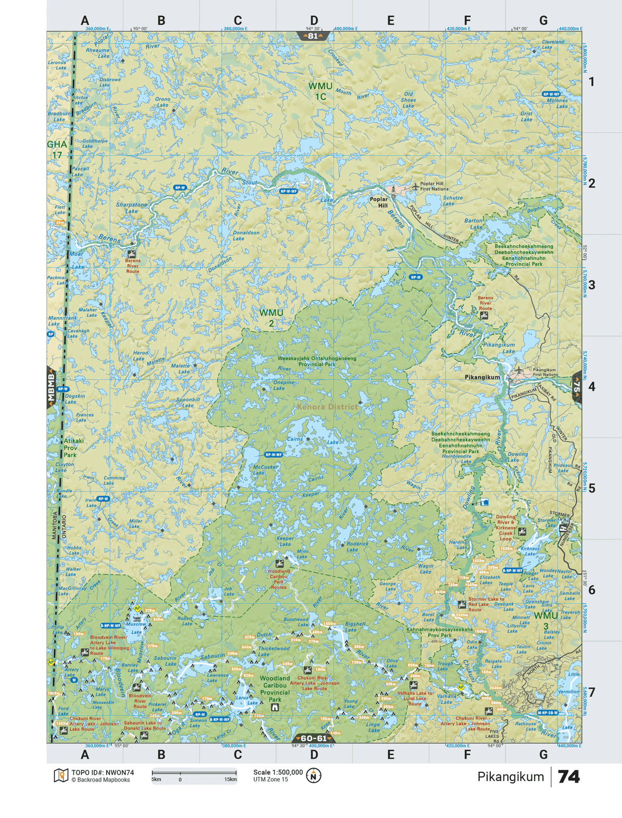 NWON74 TOPO Map - Pikangikum - Backroad Maps
