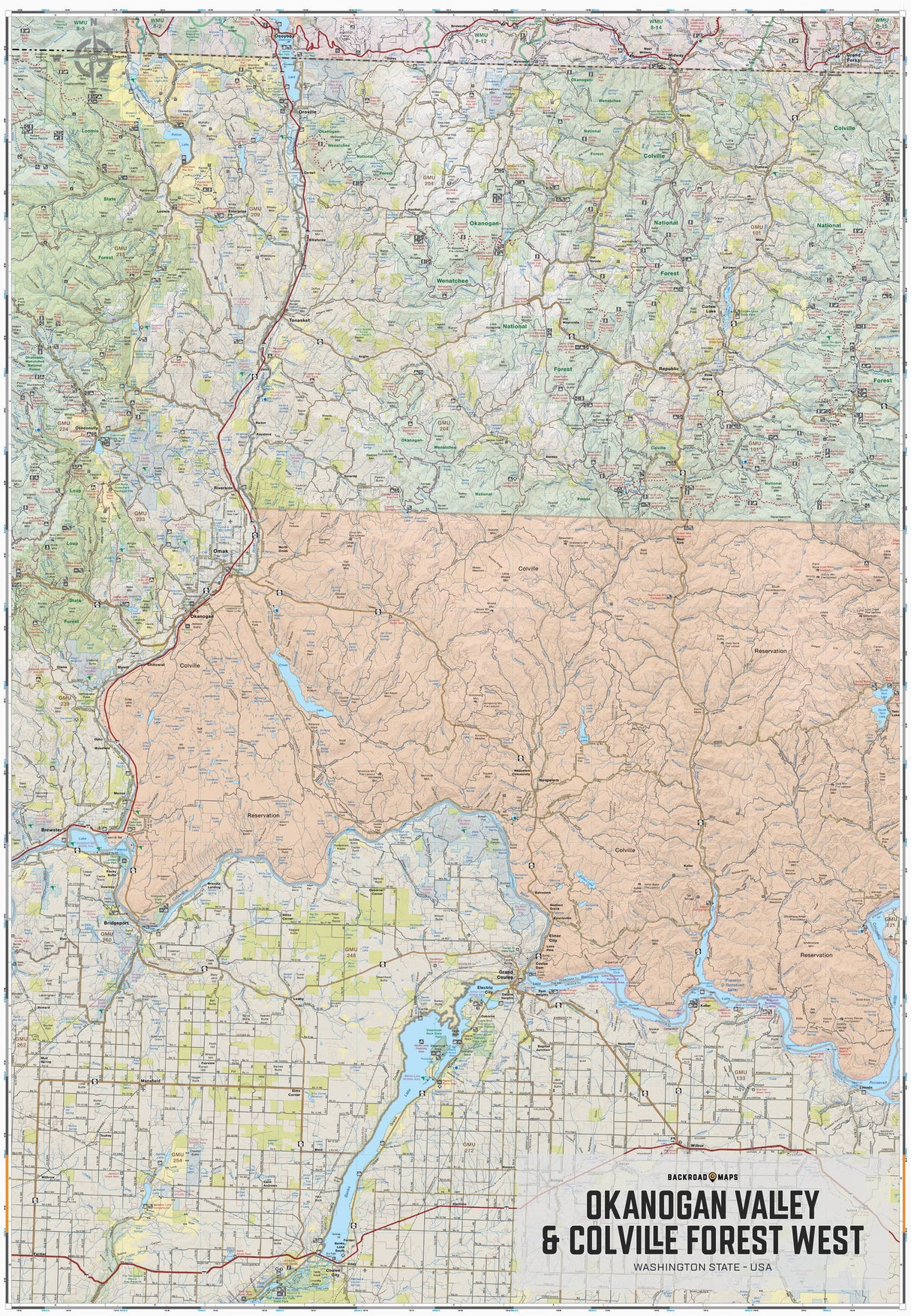 Okanogan Valley & Colville Forest West, Washington State - Wall Map - Backroad Maps