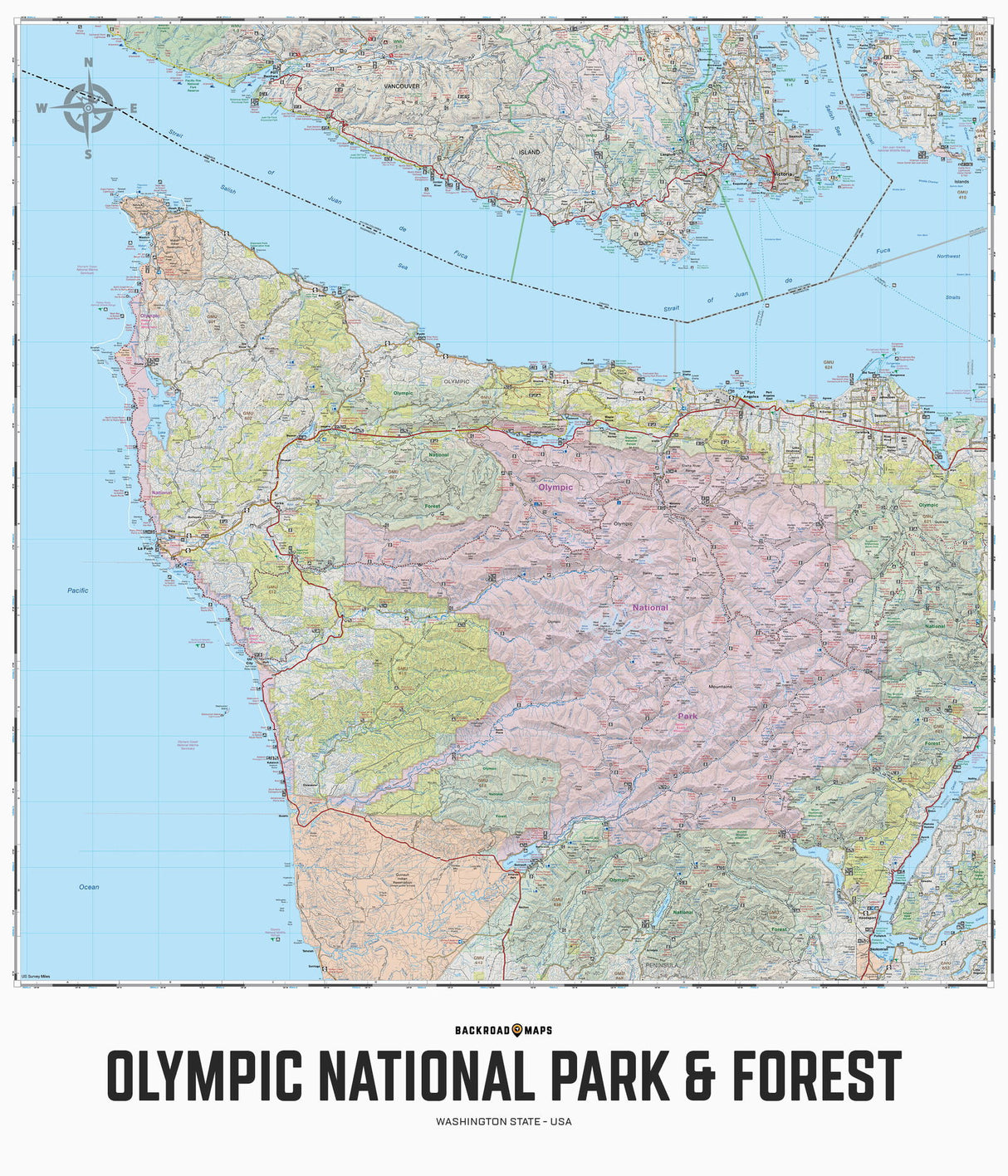 Olympic National Park & Forest, Washington State - Wall Map - Backroad Maps