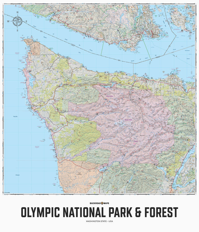 Olympic National Park & Forest, Washington State - Wall Map - Backroad Maps