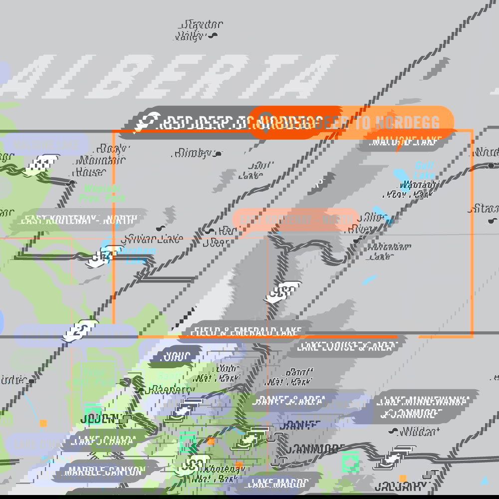 Red Deer to Nordegg, Alberta - Destination Map - Backroad Maps