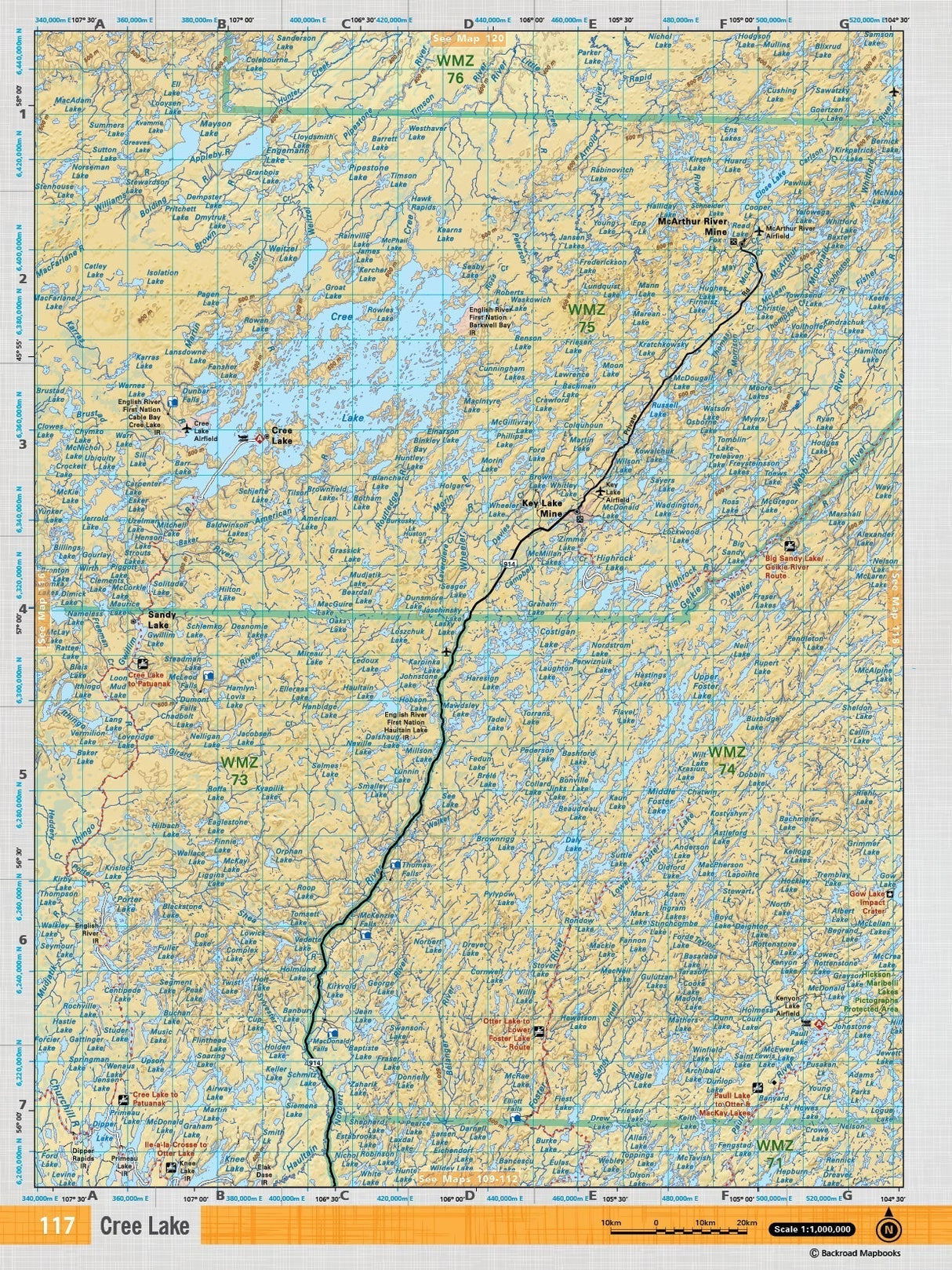 SKSK117 Wall Map - Cree Lake - Backroad Maps
