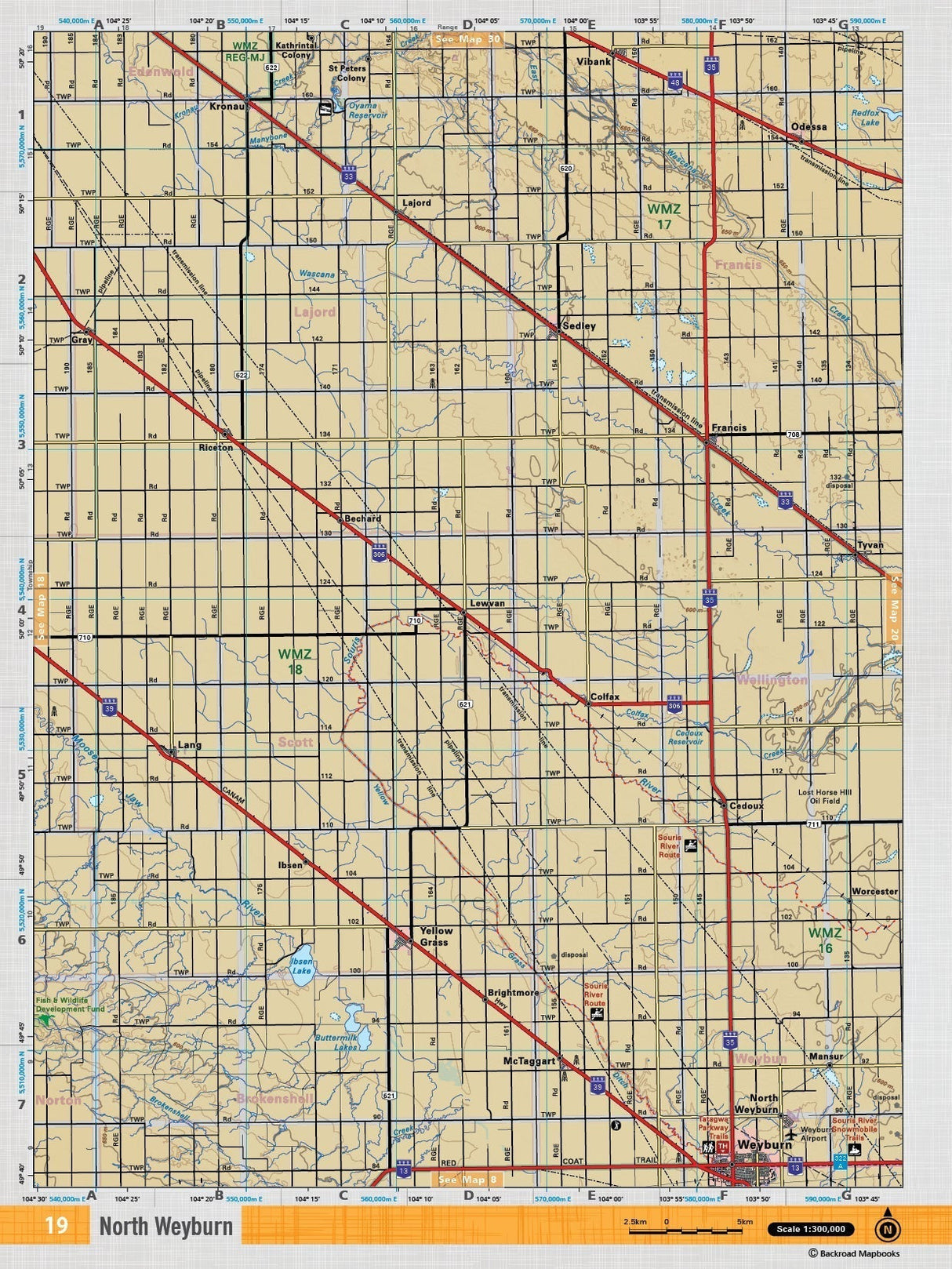 SKSK19 Wall Map - North Weyburn - Backroad Maps