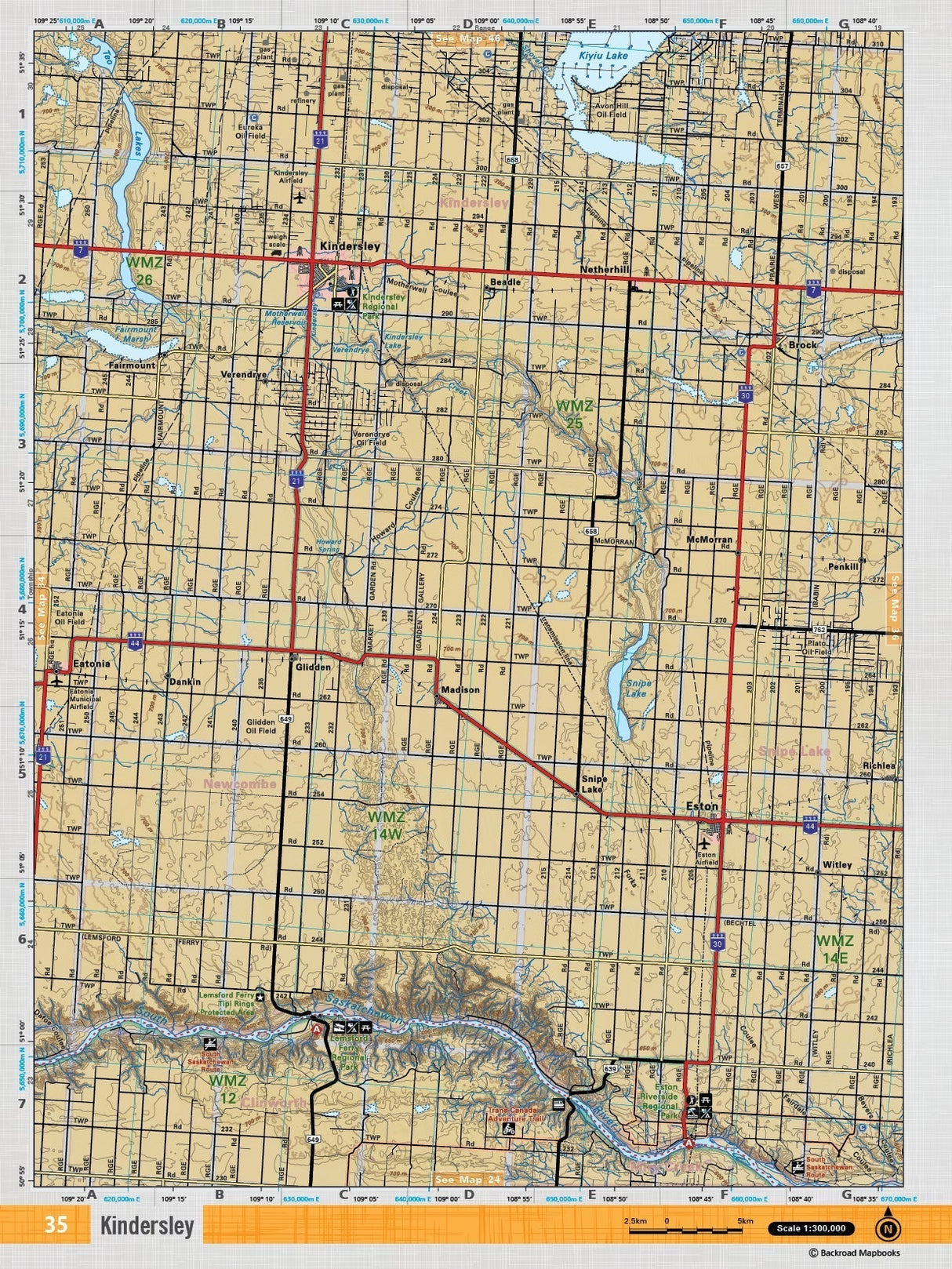 SKSK35 Wall Map - Kindersley - Backroad Maps