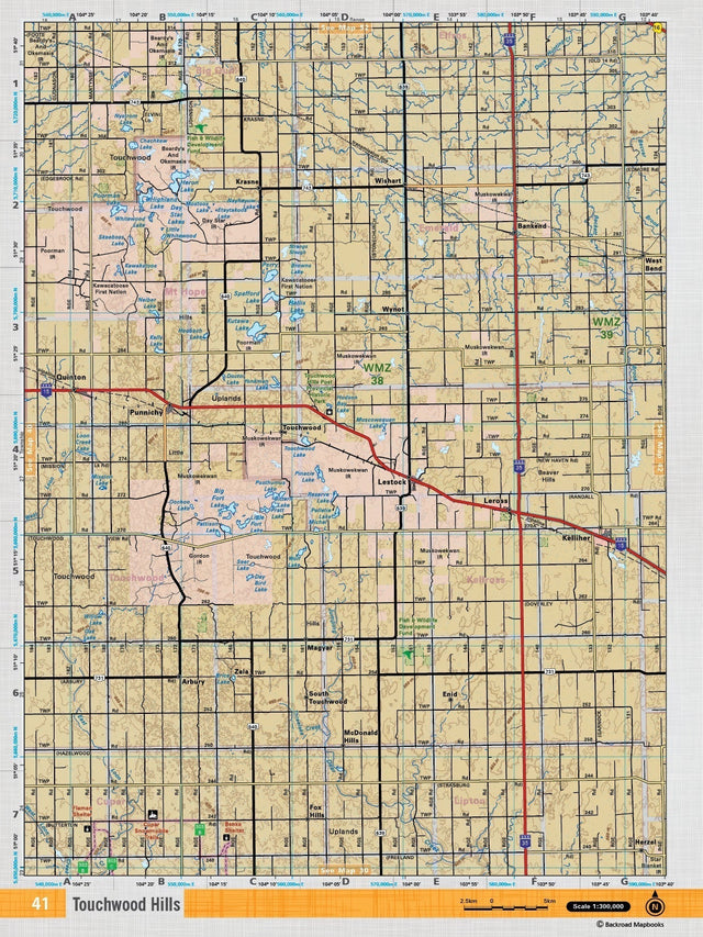SKSK41 Wall Map - Touchwood Hills - Backroad Maps