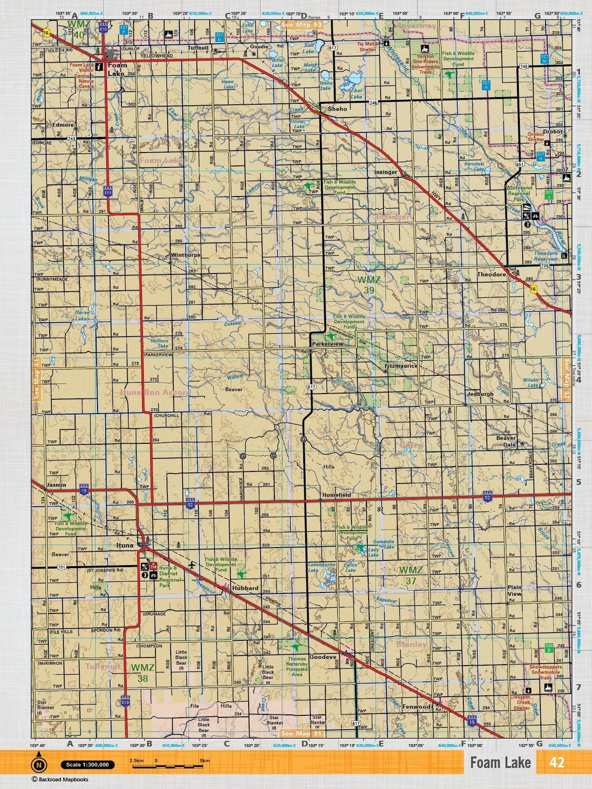 SKSK42 Wall Map - Foam Lake - Backroad Maps