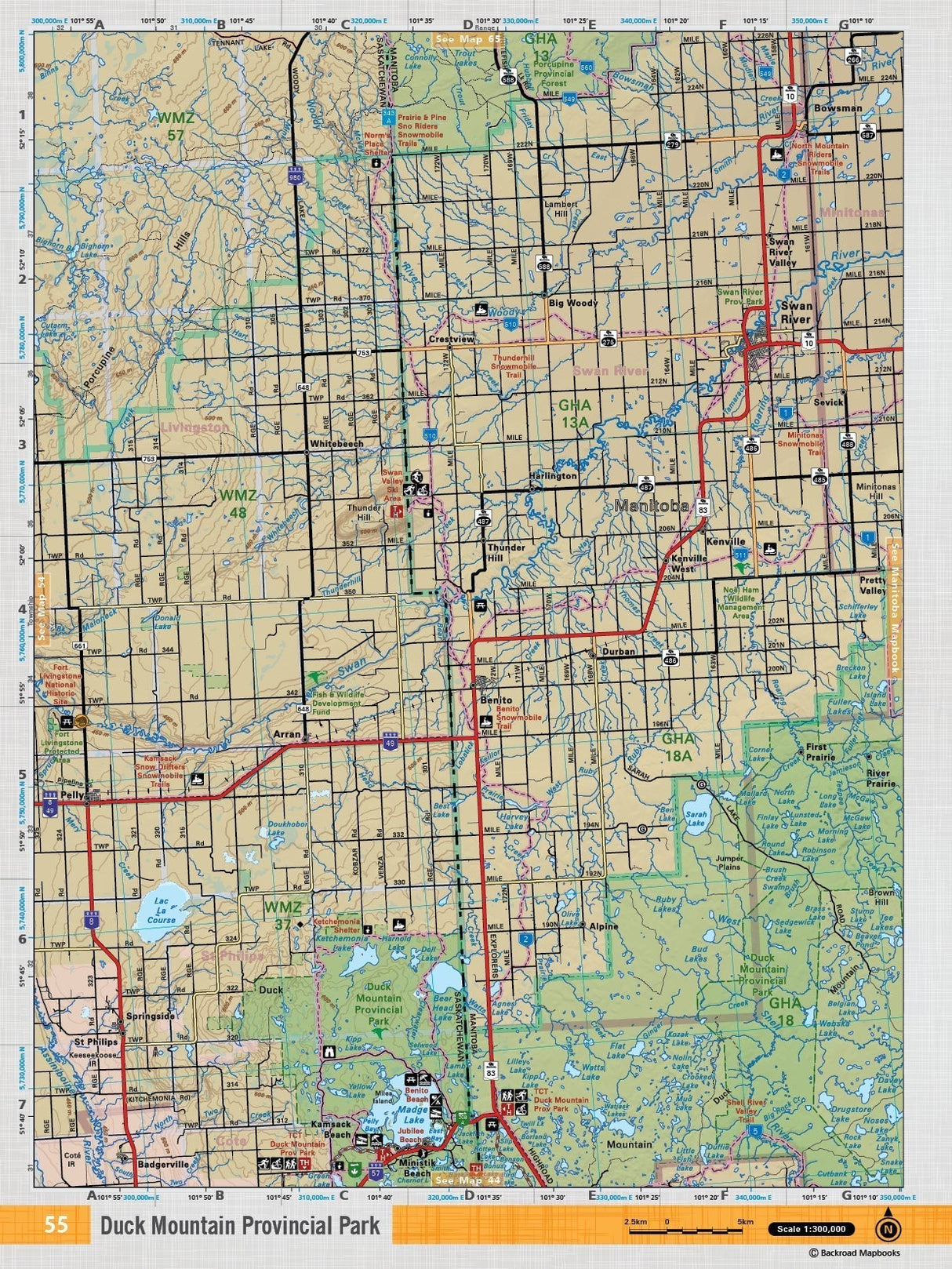 SKSK55 Wall Map - Duck Mountain Provincial Park - Backroad Maps