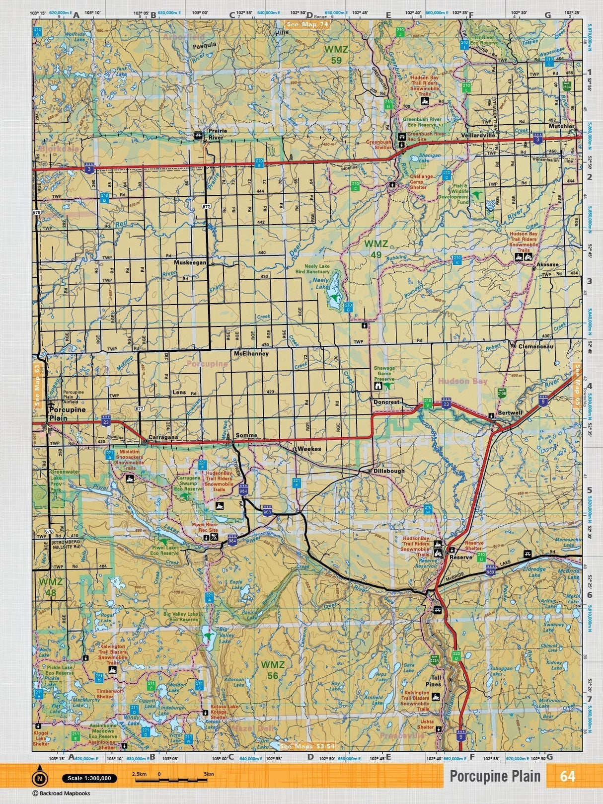 SKSK64 Wall Map - Porcupine Plain - Backroad Maps