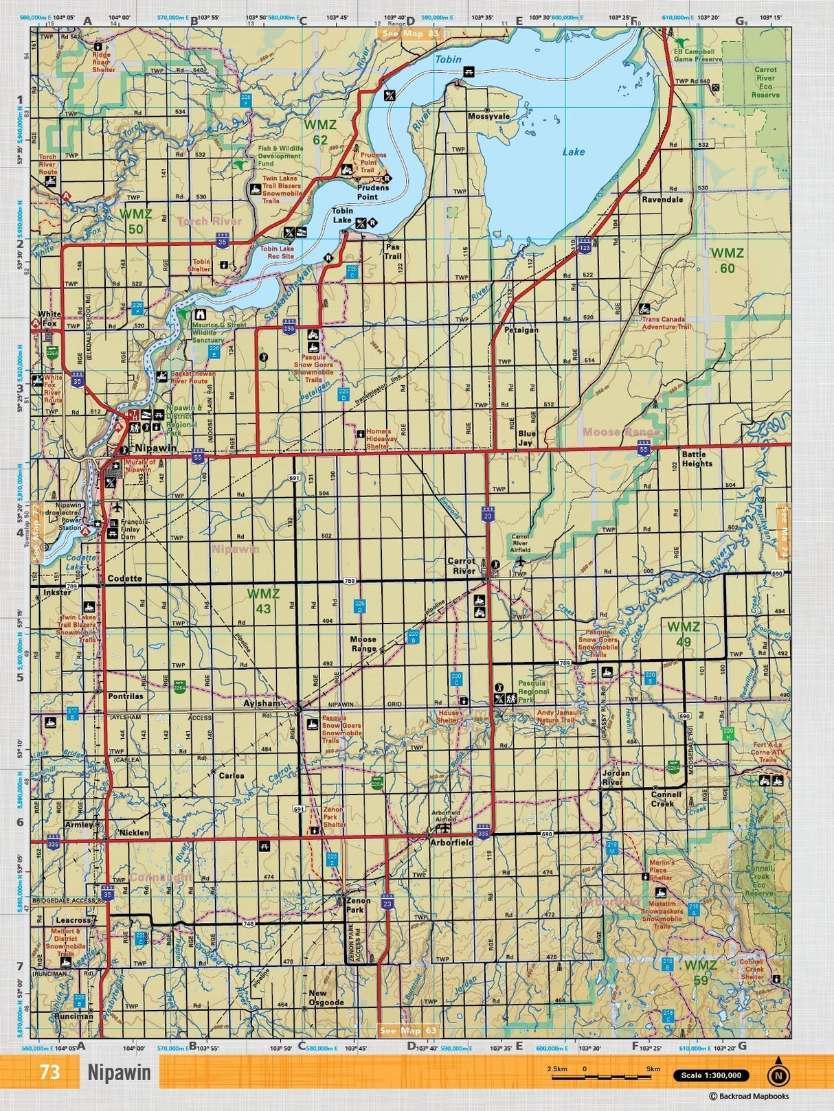 SKSK73 Wall Map - Nipawin - Backroad Maps