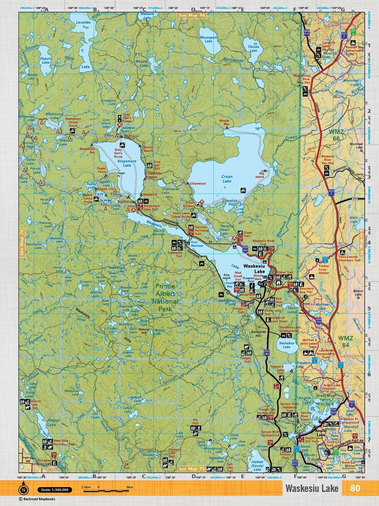 SKSK80 Wall Map - Waskesiu Lake - Backroad Maps