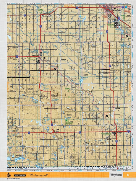 SKSK8 Wall Map - Weyburn - Backroad Maps