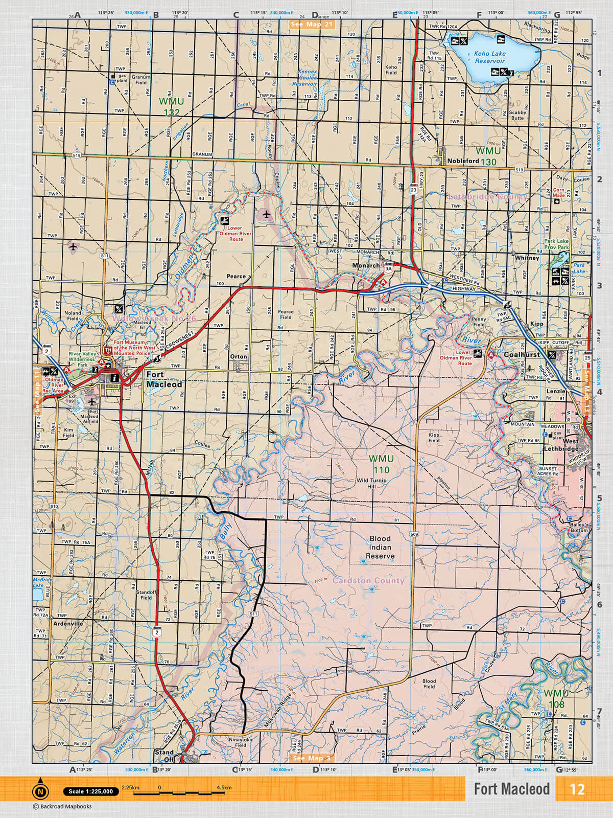 SOAB12 TOPO Map - Fort Macleod - Backroad Maps