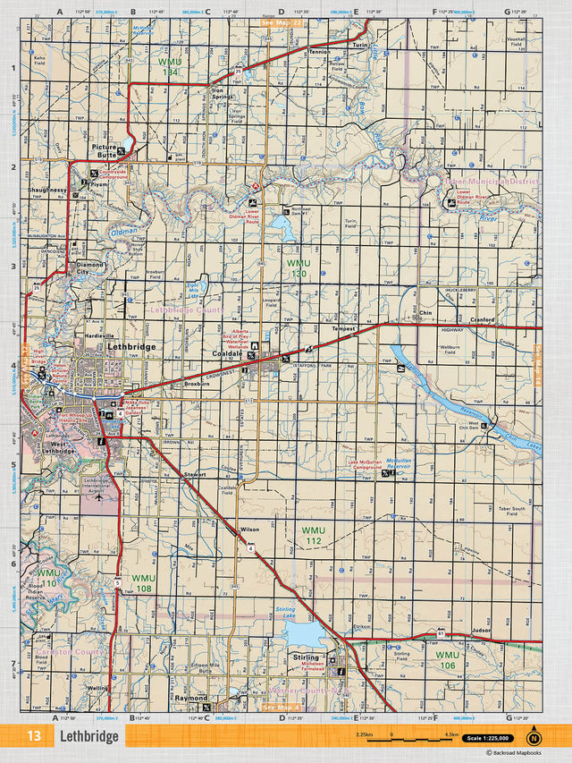 SOAB13 Wall Map - Lethbridge - Backroad Maps