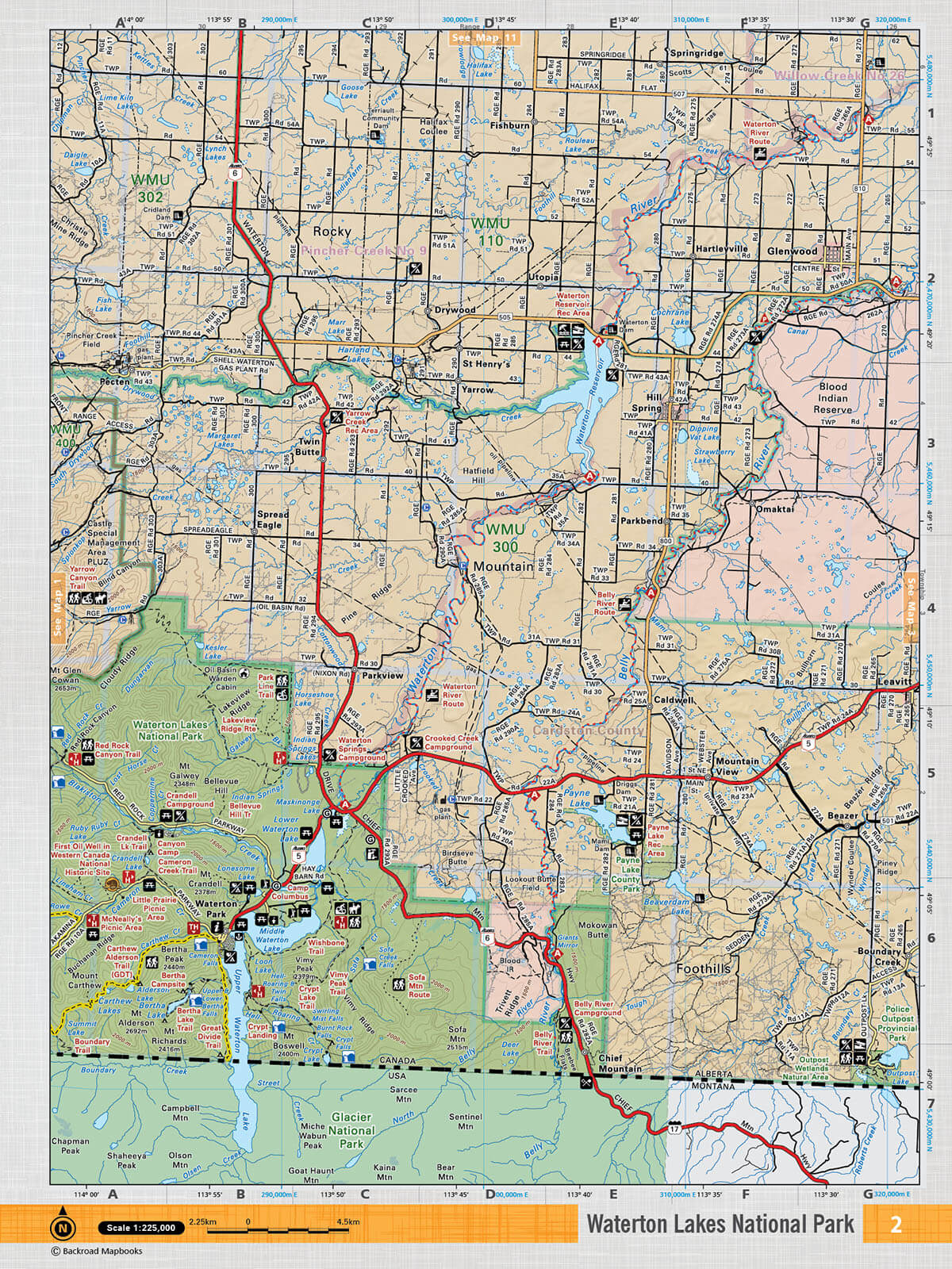SOAB2 Wall Map - Waterton Lakes National Park - Backroad Maps